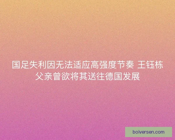 国足失利因无法适应高强度节奏 王钰栋父亲曾欲将其送往德国发展